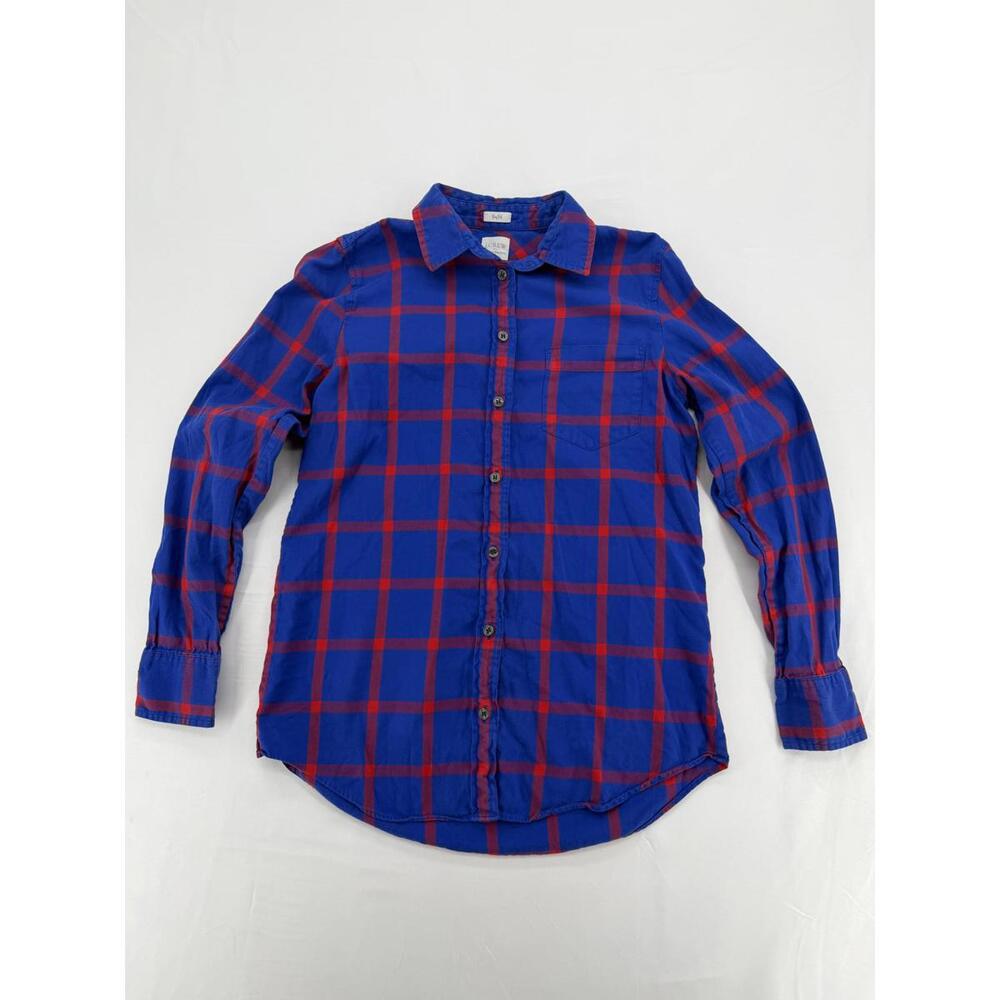 J.Crew Red Blue Plaid Boy Fit Button-Up Shirt XS Cotton